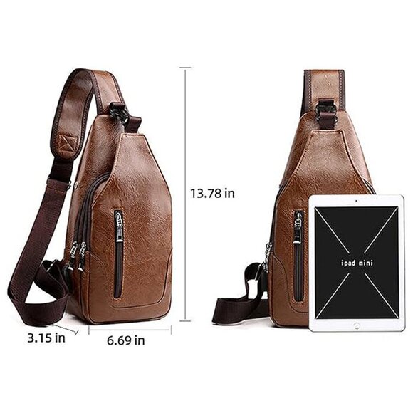 Sleek Black Men's Sling Bag with USB Charging Port - Picture 6 of 9